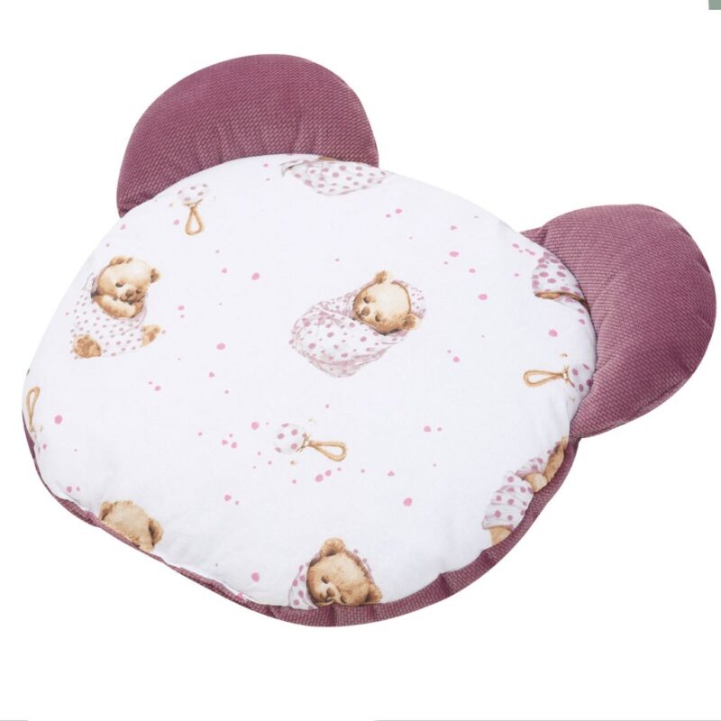 Poduszka płaska MIŚ White Sleeping Teddy Bear z velvetem old rosa