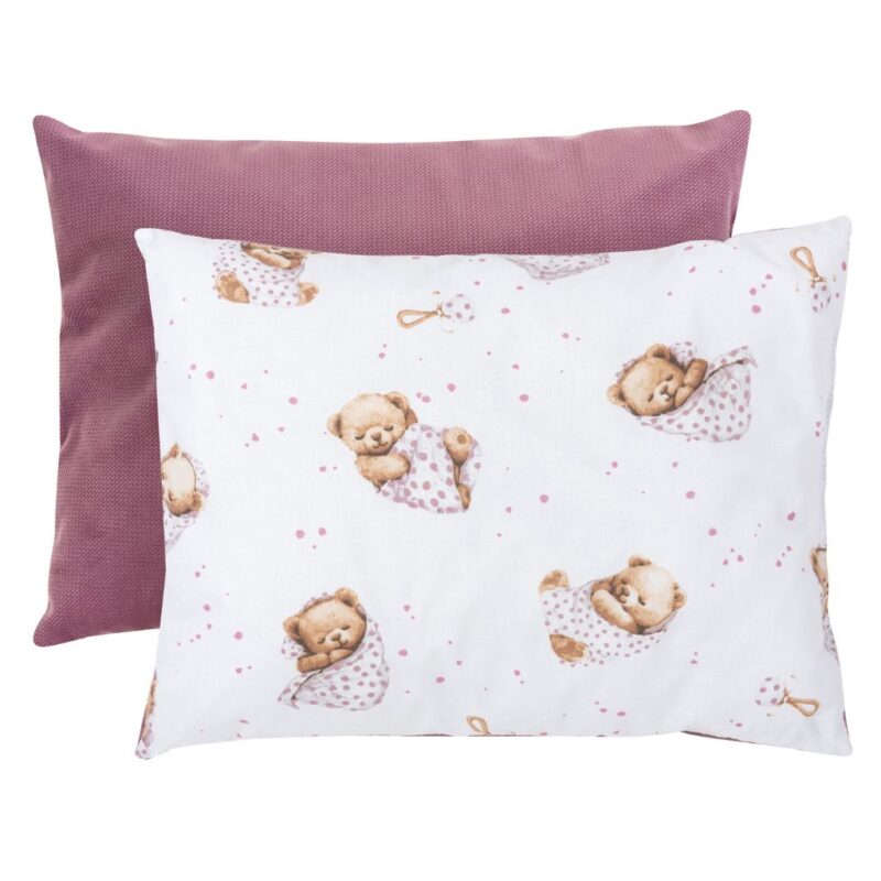 Zestaw kocyk 75×100 i poduszka 30×40 White Sleeping Teddy Bear z velvetem old rosa - obrazek 3
