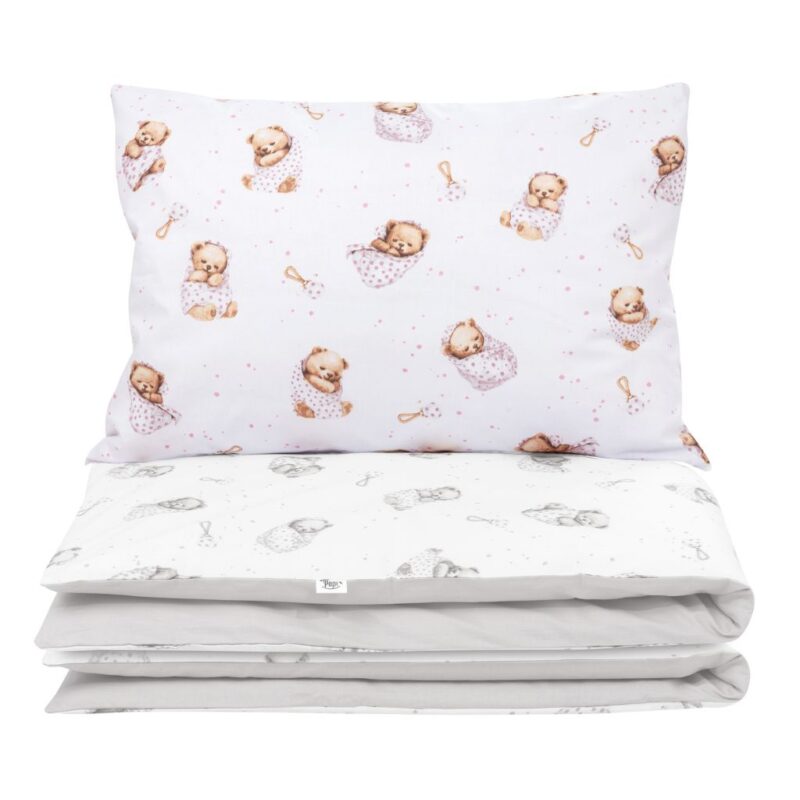 Bawełniana poszewka 60x40 na poduszkę z suwakiem White Sleeping Teddy Bear