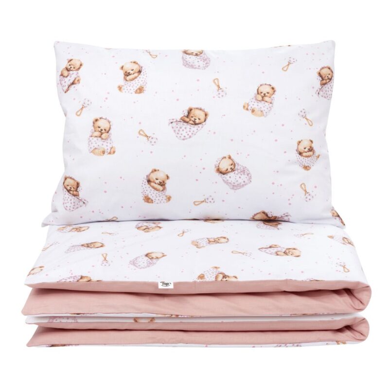 Zestaw 4-elementowy pościeli do łóżeczka 90×120 z prześcieradłem i ochraniaczem White Sleeping Teddy Bear - obrazek 2