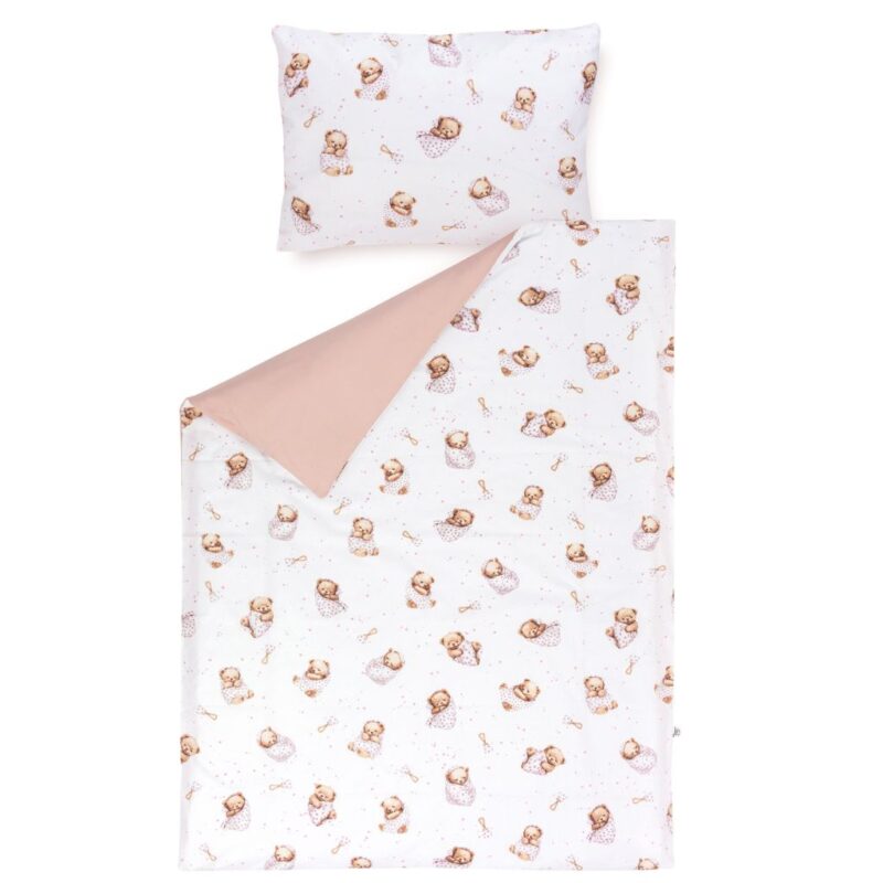 Pościel dziecięca 140×200 z poszewką na poduszkę 70x80 White Sleeping Teddy Bear - obrazek 2