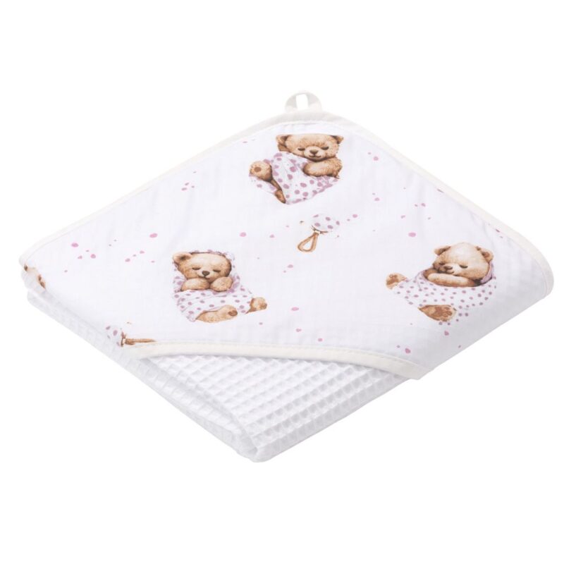 Ręcznik kąpielowy ivory z kapturkiem White Sleeping Teddy Bear