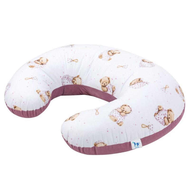 Poduszka do karmienia ROGAL White Sleeping Teddy Bear z velvetem old rosa