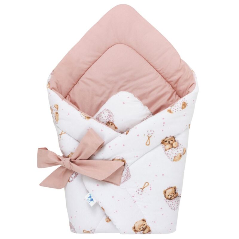 Rożek otulacz - White Sleeping Teddy Bear - bawełna