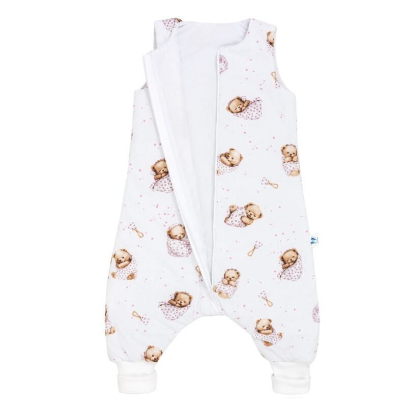 Śpiworek bawełniany z nogawkami do spania White Sleeping Teddy Bear