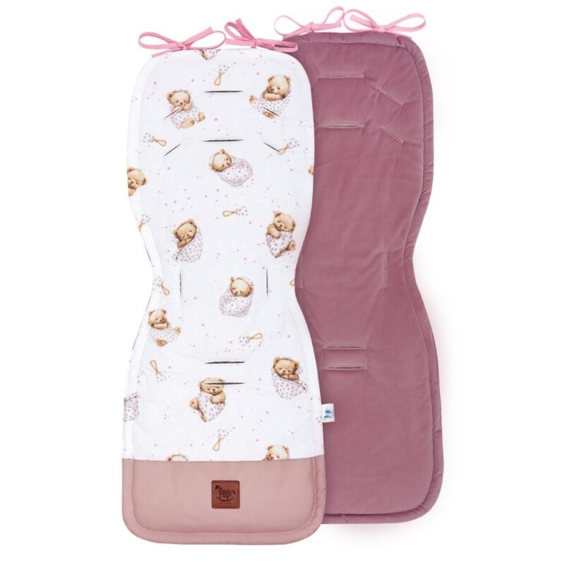 Wkładka do spacerówki - zestaw 5w1 - White Sleeping Teddy Bear - bawełna/velvet - obrazek 3