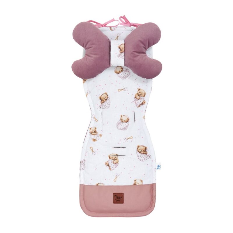 Wkładka do spacerówki - zestaw 5w1 - White Sleeping Teddy Bear - bawełna/velvet - obrazek 2