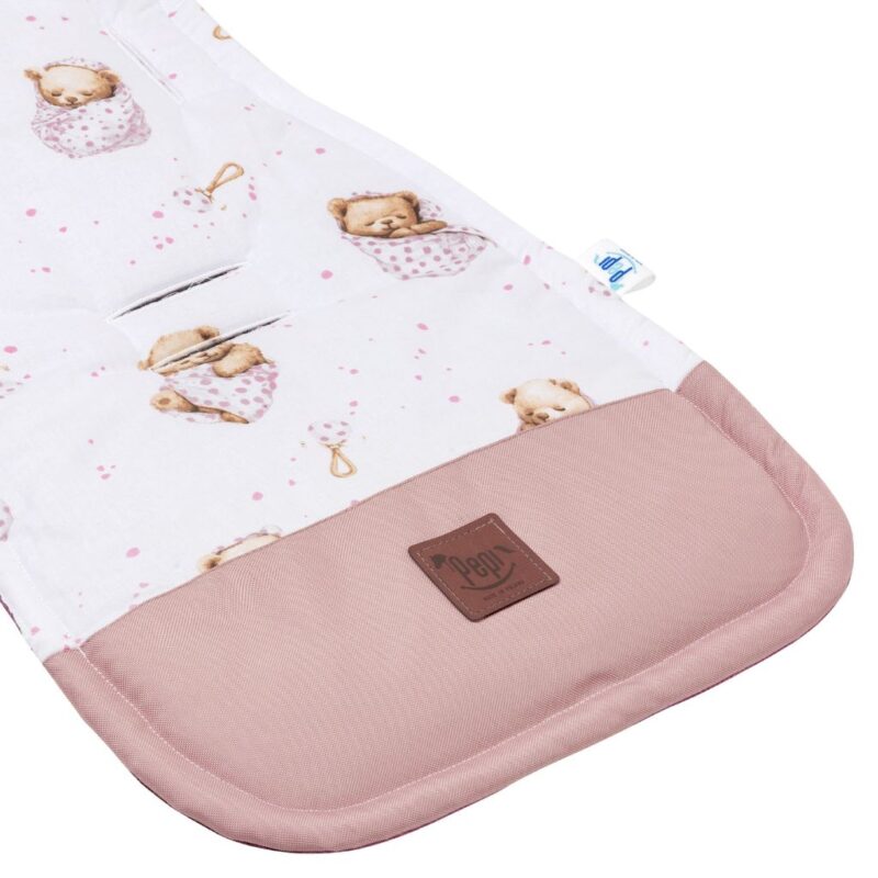 Wkładka do spacerówki - zestaw 5w1 - White Sleeping Teddy Bear - bawełna/velvet - obrazek 4