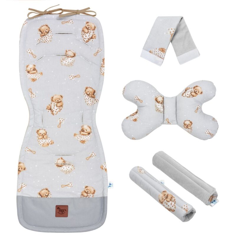 Wkładka do spacerówki - zestaw 5w1 - Sleeping Teddy Bear - bawełna/velvet