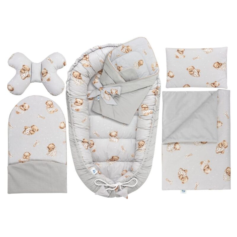 Wyprawka niemowlęca 6-elementowa - Sleeping Teddy Bear - bawełna/velvet