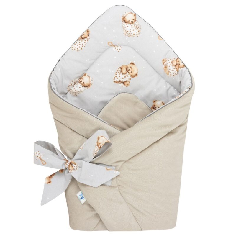 Rożek otulacz - Sleeping Teddy Bear cappucino - bawełna/velvet
