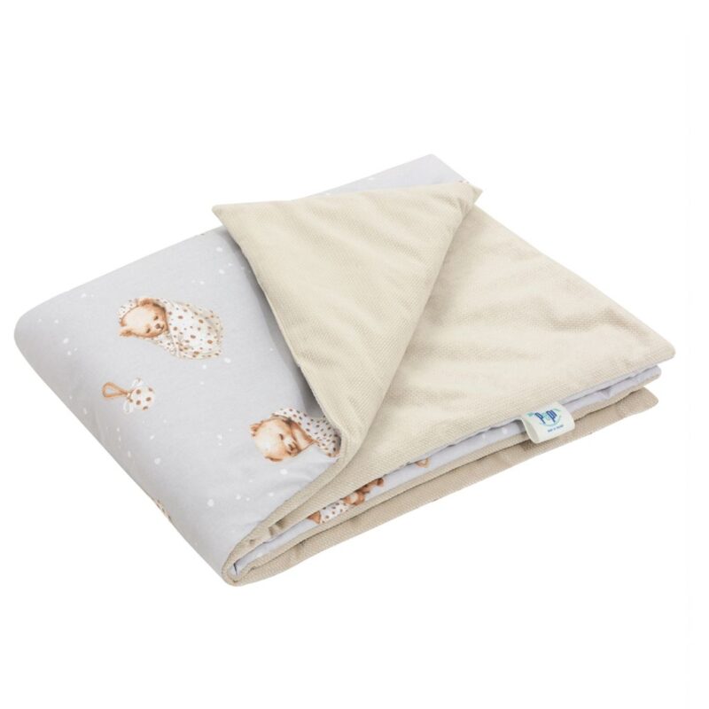 Zestaw poduszka 25x35 i kocyk 55x75 - Sleeping Teddy Bear cappucino - bawełna/velvet - obrazek 2