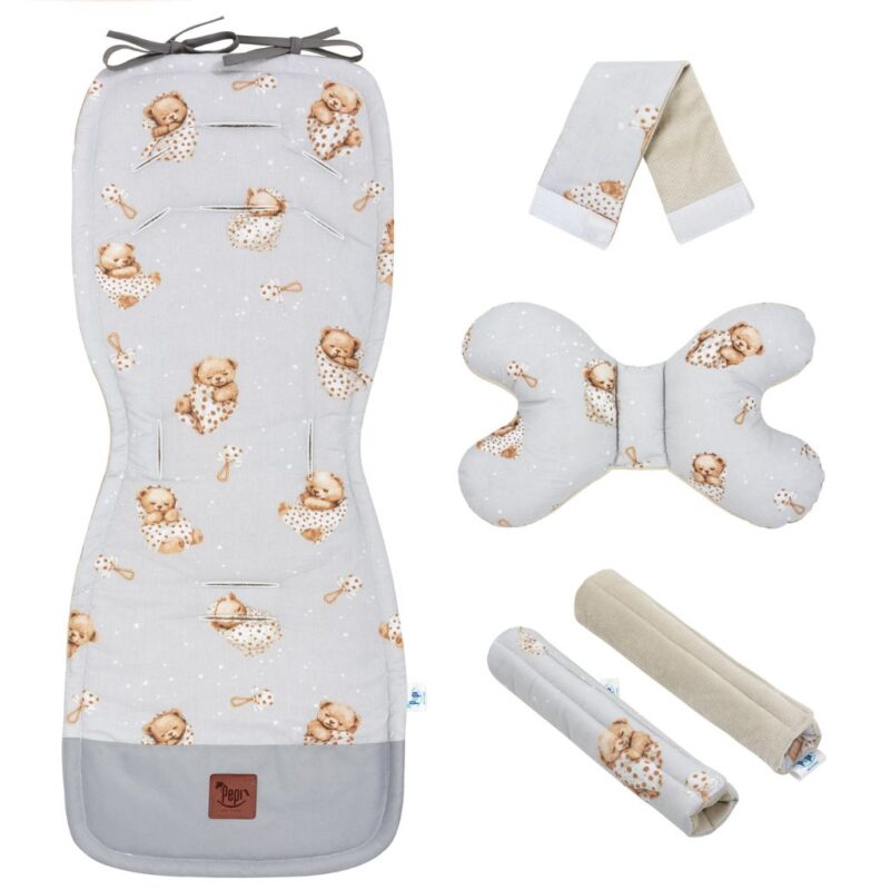 Wkładka do spacerówki - zestaw 5w1 - Sleeping Teddy Bear cappucino - bawełna/velvet