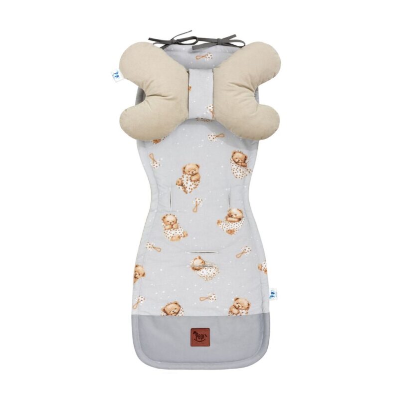 Wkładka do spacerówki - zestaw 5w1 - Sleeping Teddy Bear cappucino - bawełna/velvet - obrazek 2