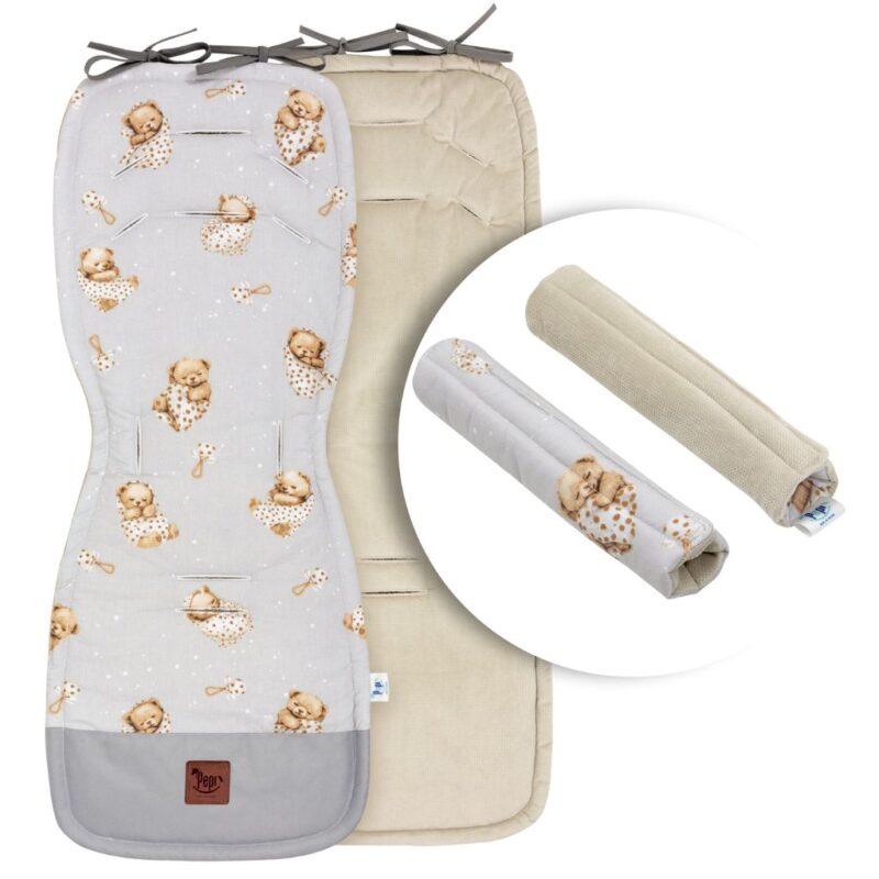 Wkładka do wózka z ochraniaczami na pasy Sleeping Teddy Bear z velvetem cappucino