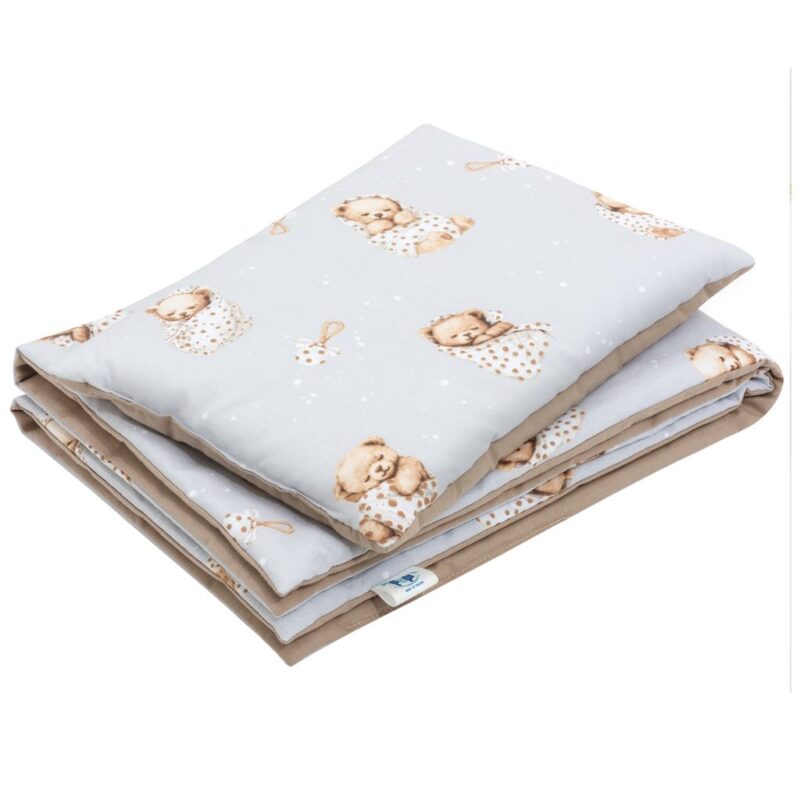 Zestaw poduszka 25x35 i kocyk 55x75 - Sleeping Teddy Bear - bawełna