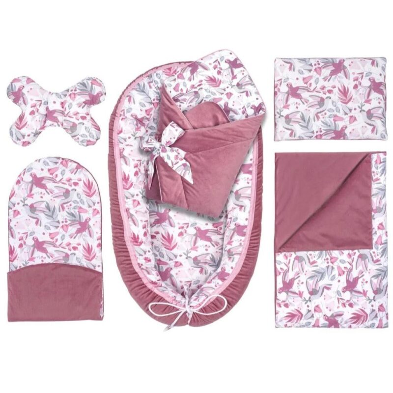 Wyprawka niemowlęca 6-elementowa - Hummingbird old rosa - bawełna/velvet