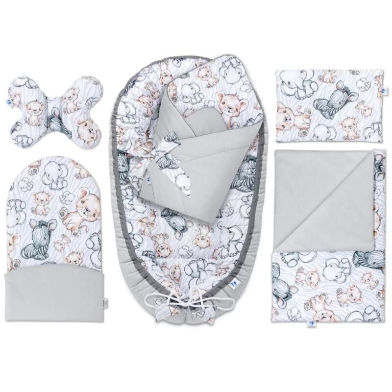 Wyprawka niemowlęca 6-elementowa - Safari grey - bawełna/velvet