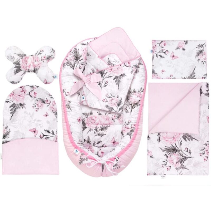 Wyprawka niemowlęca 6-elementowa - Pink Flowers - bawełna