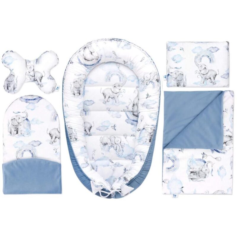Wyprawka niemowlęca 5-elementowa - Eledreams Blue - bawełna/velvet