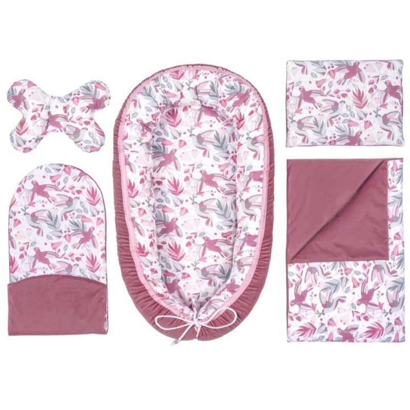 Wyprawka niemowlęca 5-elementowa - Hummingbird old rosa - bawełna/velvet