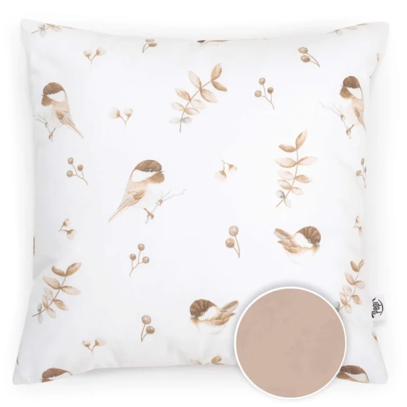 Bawełniana poszewka 40x40 na poduszkę z suwakiem Lovely Bird cappucino