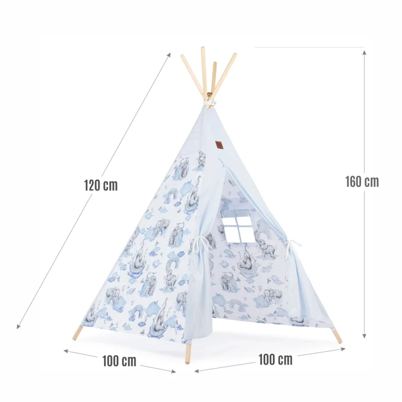 Namiot TIPI dla dzieci Wigwam z okienkiem Eledreams Blue - zestaw z matą + GRATIS stabilizator - obrazek 2