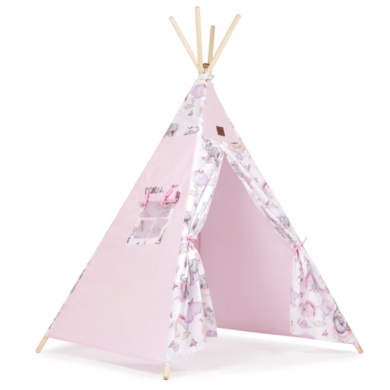 Namiot TIPI dla dzieci Wigwam z okienkiem Eledreams Pink + GRATIS stabilizator
