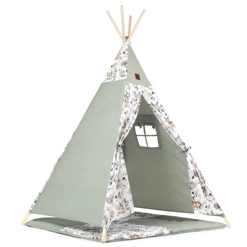 Namiot TIPI dla dzieci Wigwam z okienkiem Green Groove - zestaw z matą + GRATIS stabilizator