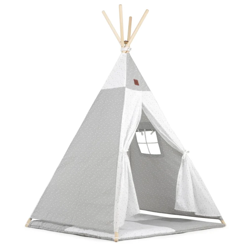 Namiot TIPI dla dzieci Wigwam z okienkiem Grey Galaxy - zestaw z matą + GRATIS stabilizator