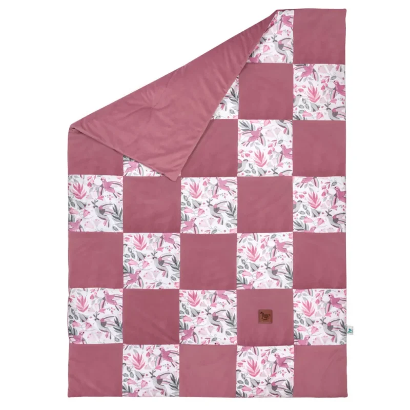Kołderka patchwork 100×140 Hummingbird z velvetem old rosa