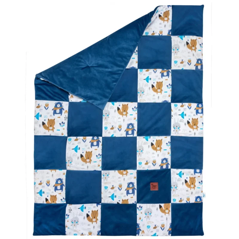 Kołderka patchwork 100×140 Blue Bear z velvetem