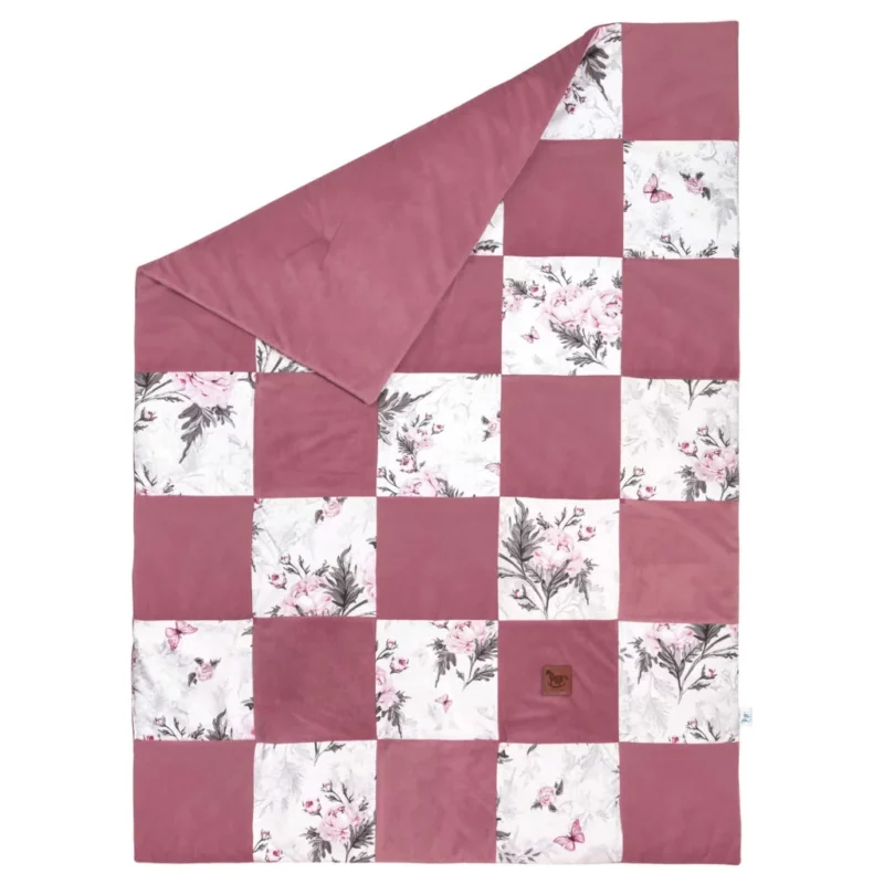 Kołderka patchwork 100×140 Pink Flowers z velvetem old rosa
