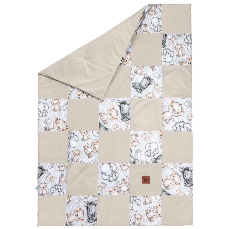 Kołderka patchwork 100×140 Safari z velvetem cappucino