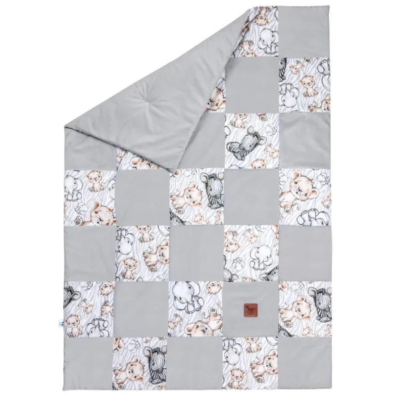 Kołderka patchwork 100×140 Safari z velvetem grey