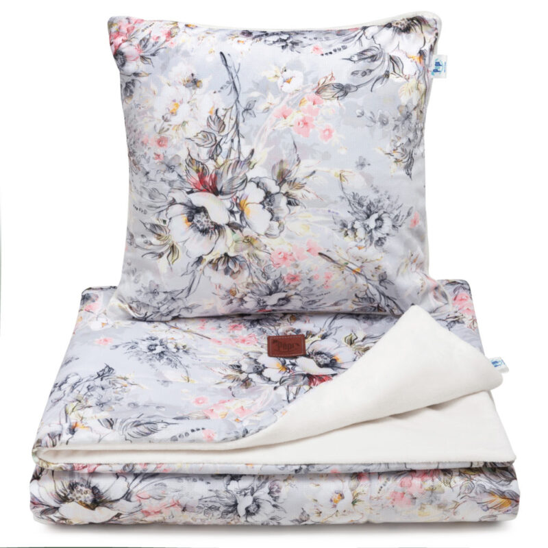 Zestaw polarowy kocyk 100×135 z poszewką na poduszkę 40×40 velvet Kwiaty Jabłoni