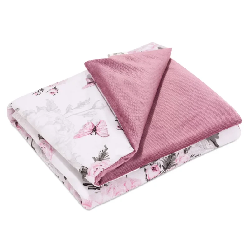 Kocyk bawełniany 55×75 z wypełnieniem Pink Flowers z velvetem old rosa