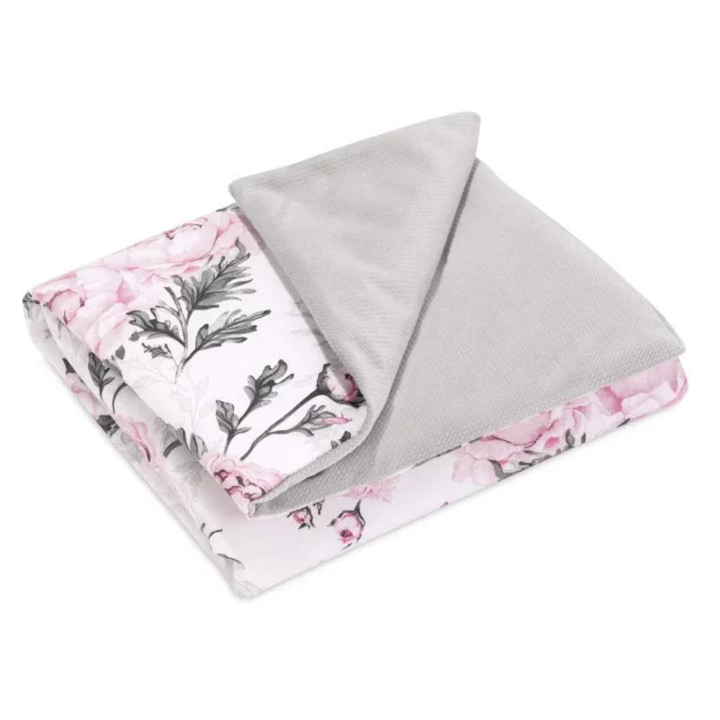 Kocyk bawełniany 100×135 z wypełnieniem Pink Flowers velvet grey