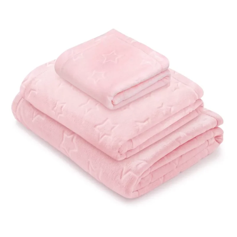 Kocyk pluszowy z gwiazdkami 100×140 powder pink - obrazek 4