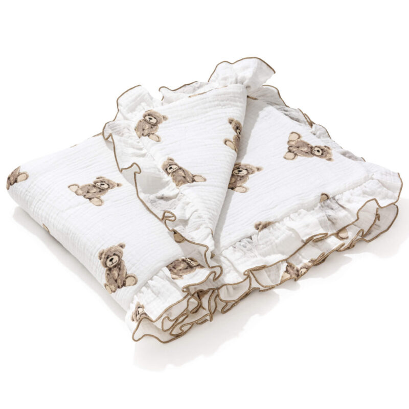 Kocyk muślinowy z falbankami 55x75 z wypełnieniem Sweet Teddy
