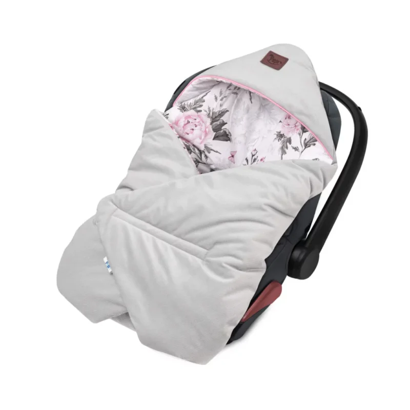 Otulacz do fotelika samochodowego - Pink Flowers grey - obrazek 2