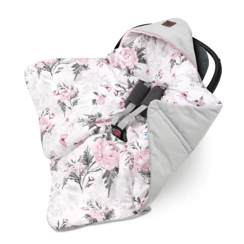 Otulacz do fotelika samochodowego - Pink Flowers grey