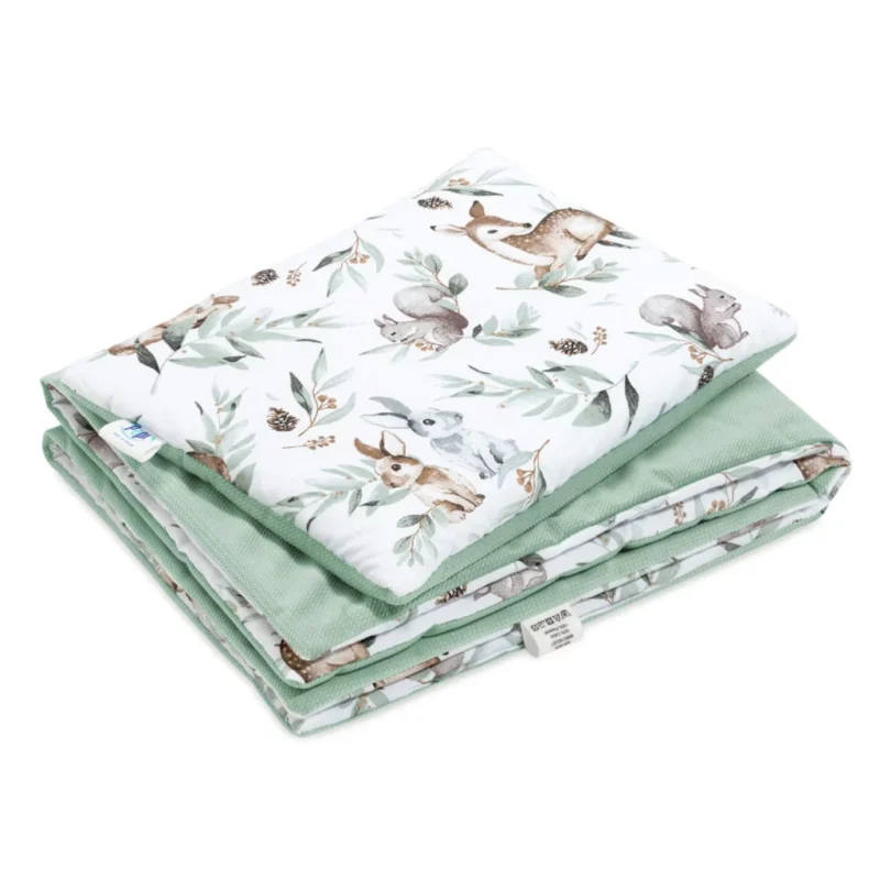 Zestaw poduszka 25x35 i kocyk 55x75 - Green Groove - bawełna/velvet
