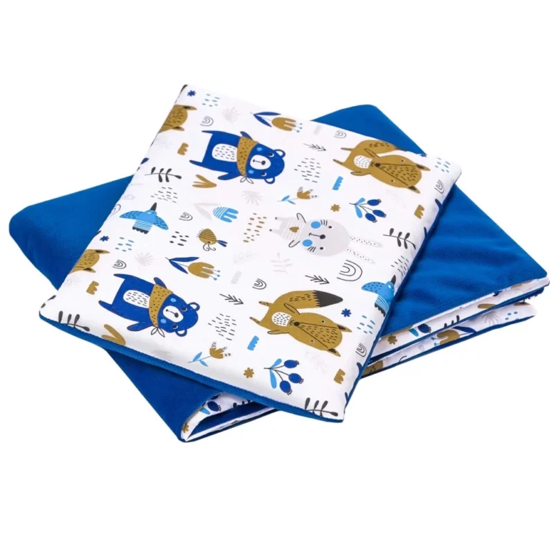 Zestaw kocyk 55×75 i płaska poduszka 25×35 blue bear z velvetem granatowym