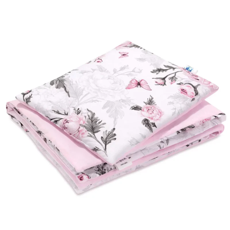 Zestaw kocyk 55×75 i płaska poduszka 25×35 Pink Flowers