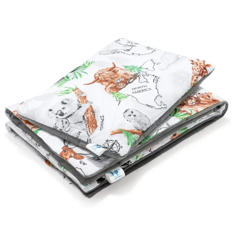 Zestaw kocyk 55×75 i płaska poduszka 25×35 Wild Land z velvetem dark grey