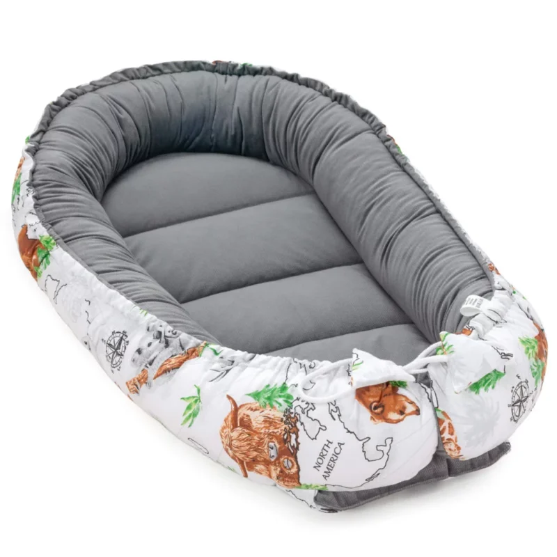 Zestaw kokon z rożkiem - Wild Land dark grey - bawełna/velvet - obrazek 3