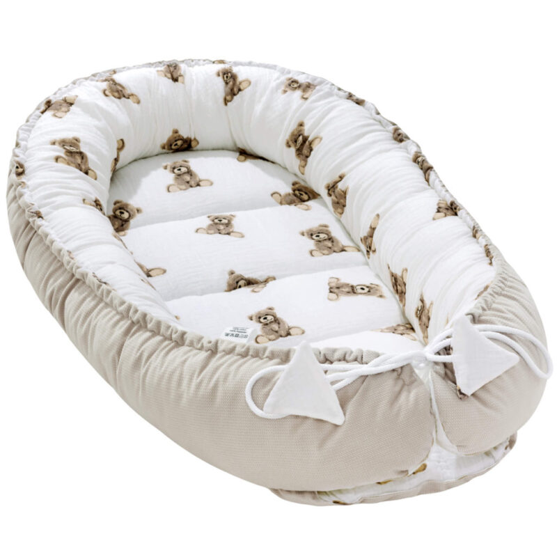 Zestaw muślinowy kokon z rożkiem Sweet Teddy velvet cappucino - obrazek 2