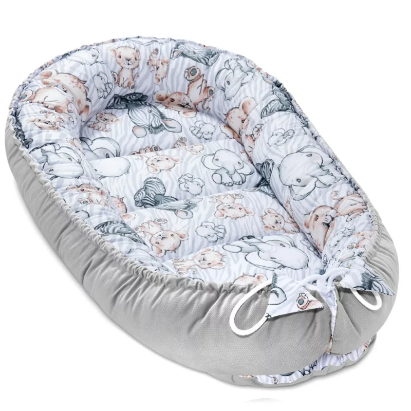 Komfortowy dwustronny kokon - Safari z velvetem grey