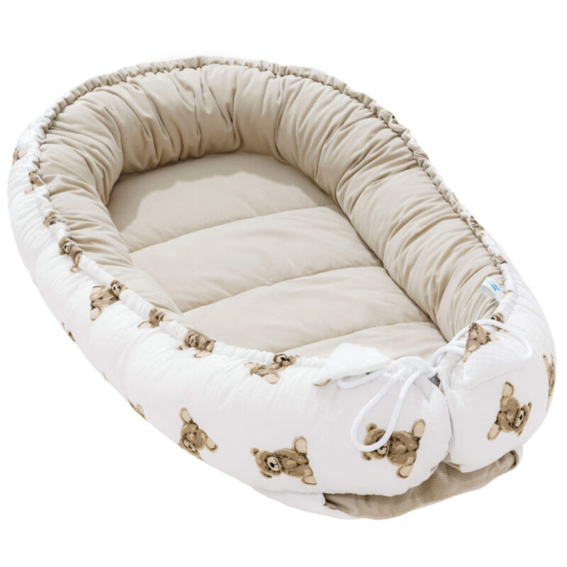 Zestaw muślinowy kokon z rożkiem Sweet Teddy velvet cappucino - obrazek 3